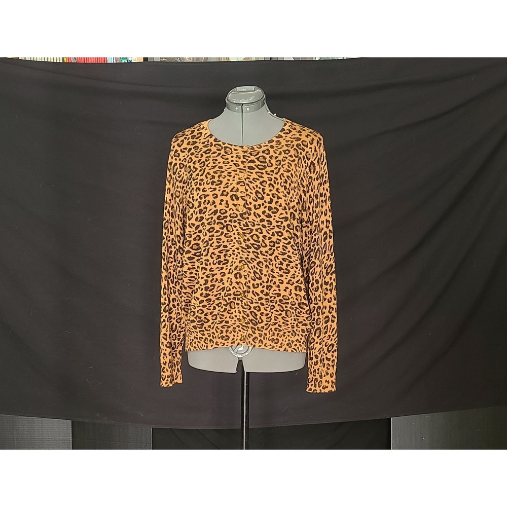 Leopard Print Button Up Sweater By Time & Tru Size Large